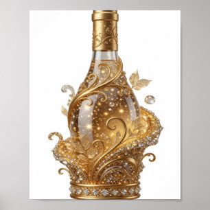 Poster Bouteille de vin dorée Edgy Gold