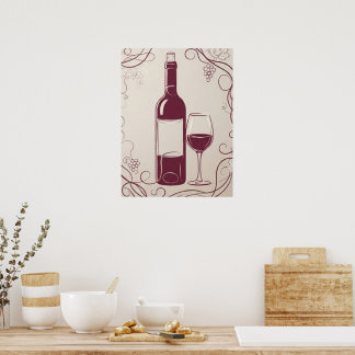 Poster Bouteille de vin rouge classique et élégante Botan