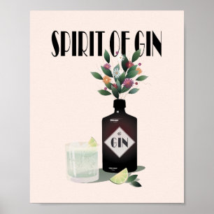 Poster Bouteille Gin & Fleurs   Illustration pour les ama