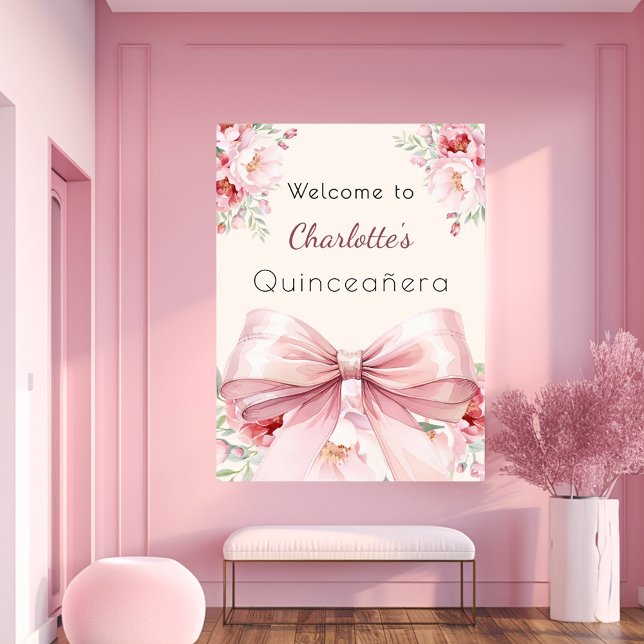 Poster Bouteilles crème arc rose Quinceanera bienvenue (Créateur téléchargé)