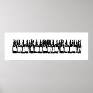 Poster Bouteilles de bière en noir et blanc, boisson