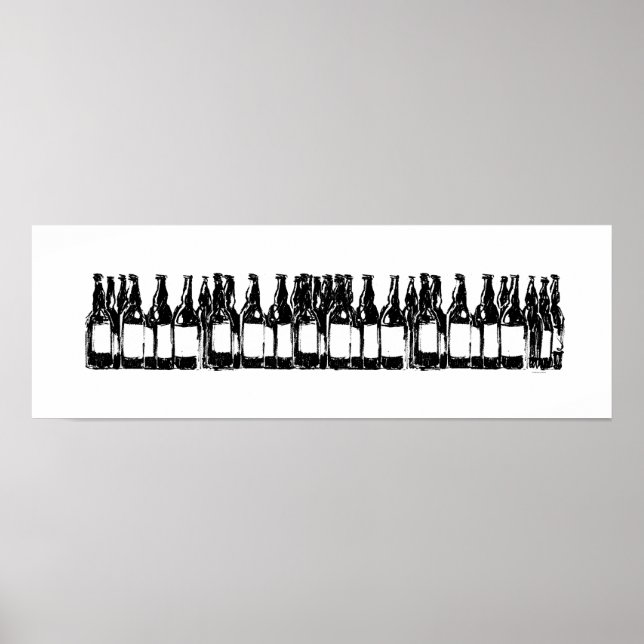 Poster Bouteilles de bière en noir et blanc, boisson (Devant)