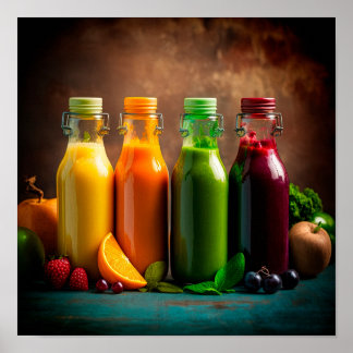 Poster Bouteilles de fruits frais et jus de légumes.