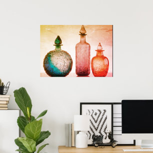 Poster Bouteilles de parfum en verre coloré rétro sur un