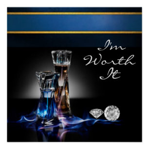 Poster Bouteilles de parfum et diamants Je vaux la peine