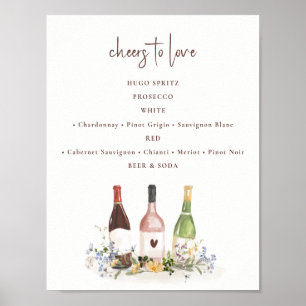 Poster Bouteilles de vin de fleurs sauvages Signe de bois