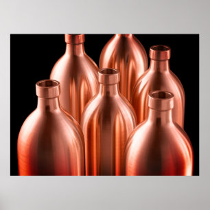Poster Bouteilles en acier couleur rouille sur fond noir 