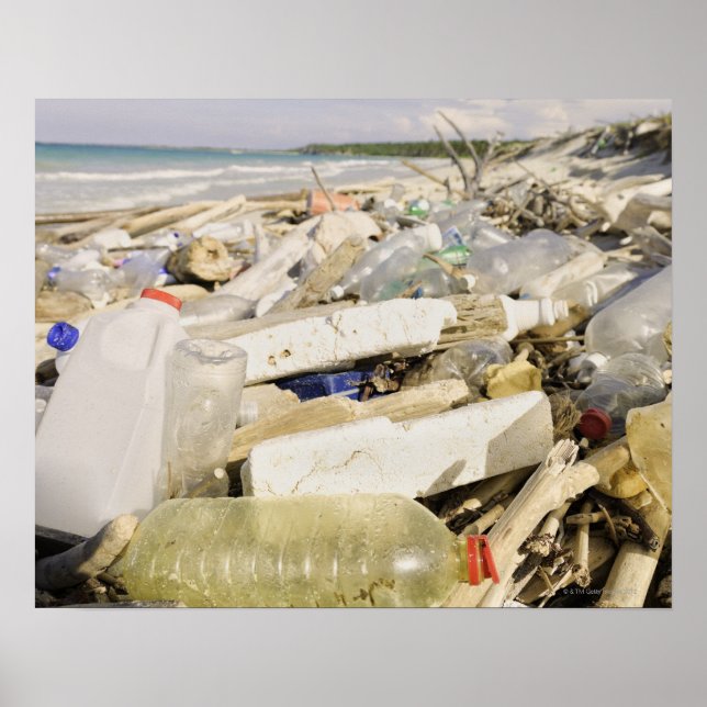 Poster Bouteilles en plastique et déversement océanique s (Devant)