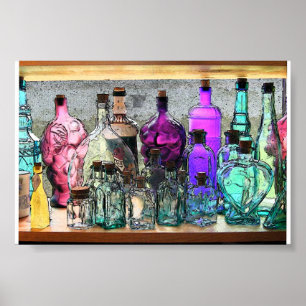 Poster Bouteilles en verre dans la fenêtre