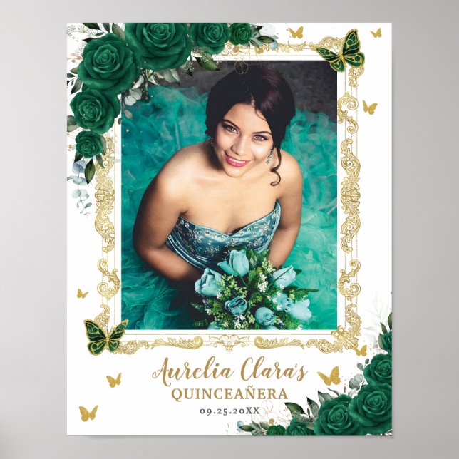 Poster Bouteilles florales Emerald Quinceanera Photo (Devant)