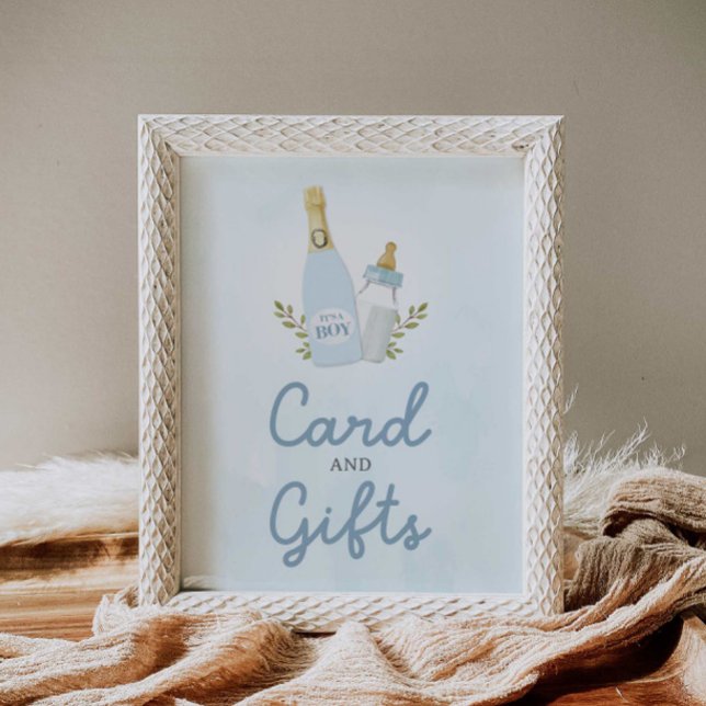 Poster Bouteilles Poppin Boy Baby showers Cartes et cadea (Poppin bottles Cards and Gifts Sign)