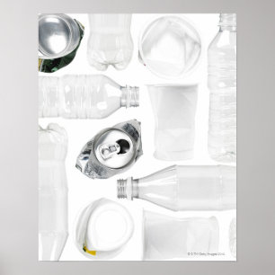 Poster Bouteilles, tasses et boîtes en aluminium en plast