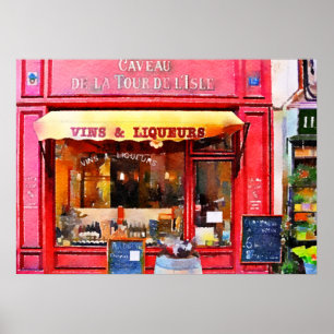 Poster Boutique de vins français rouge Aquarelle