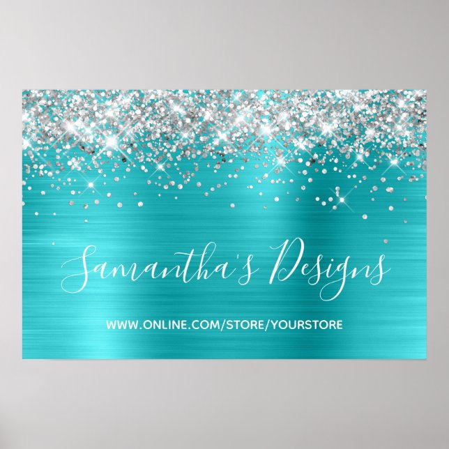 Poster Boutique en ligne Turquoise Parties scintillant ar (Devant)