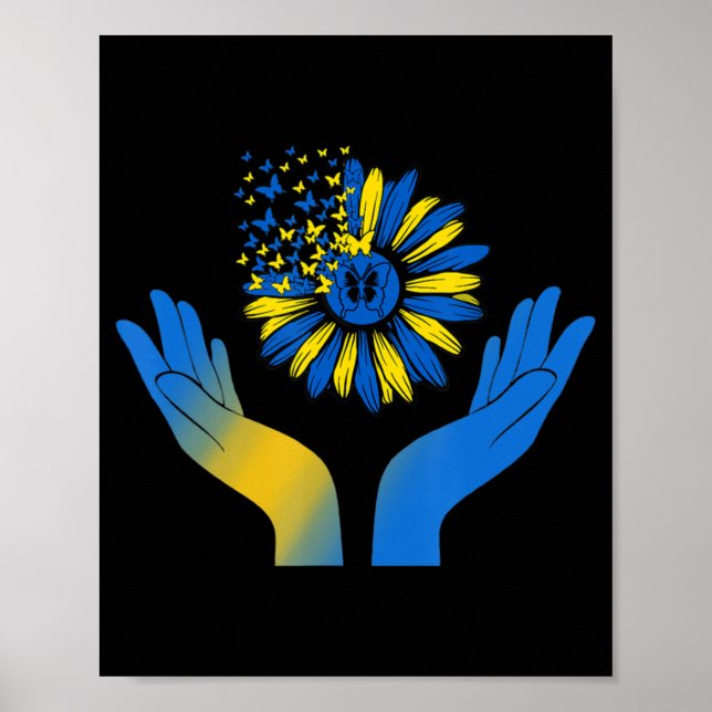 Poster Bouton de tournesol à la main ukrainien Drapeau so (Devant)