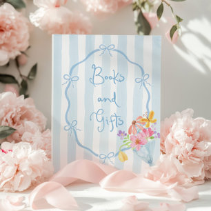 Poster Bow bleu Livres et cadeaux fantaisie floral