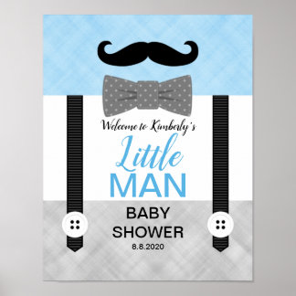 Poster Bow cravate bleu gris bébé garçon douche signe d'a