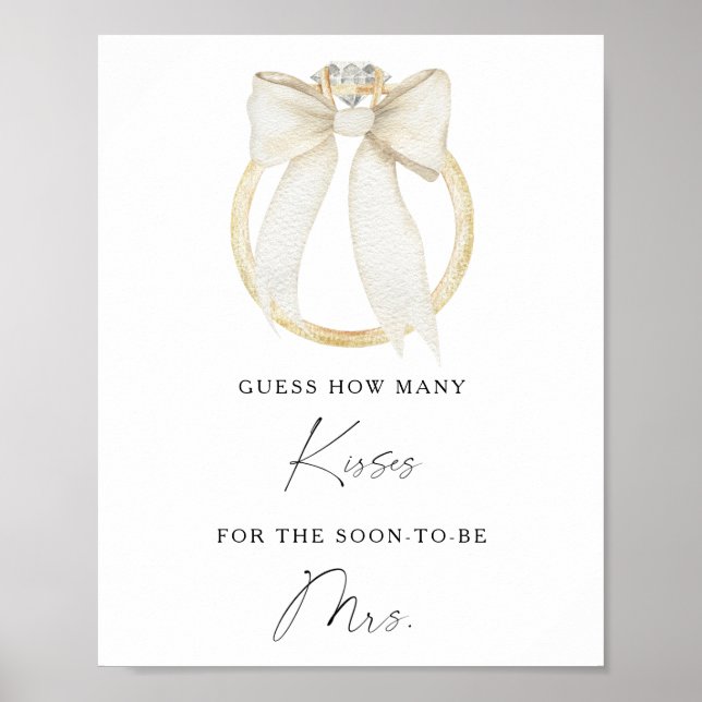 Poster Bow & ring bridal shower How many kisses (Devant)