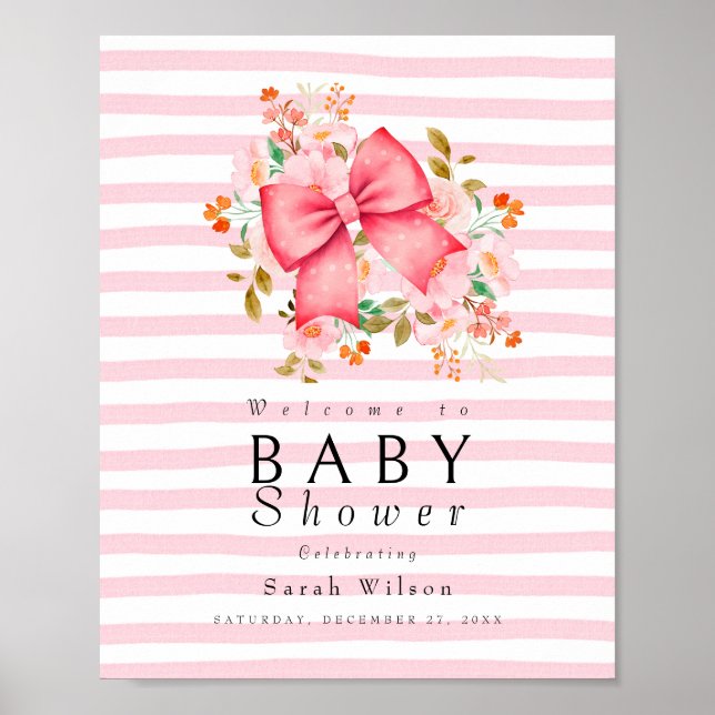 Poster Bow rose baby shower d'aquarelle florale (Devant)