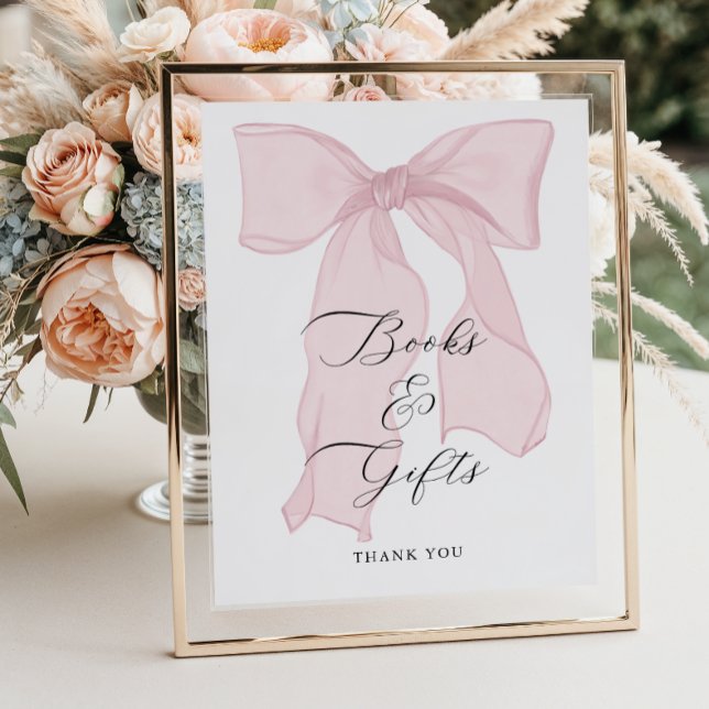 Poster Bow rose fille Baby shower Livres et cadeaux (Créateur téléchargé)