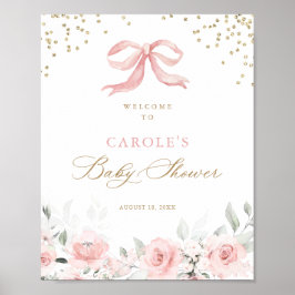 Poster Bow rose Floral Gold Baby shower Bienvenue