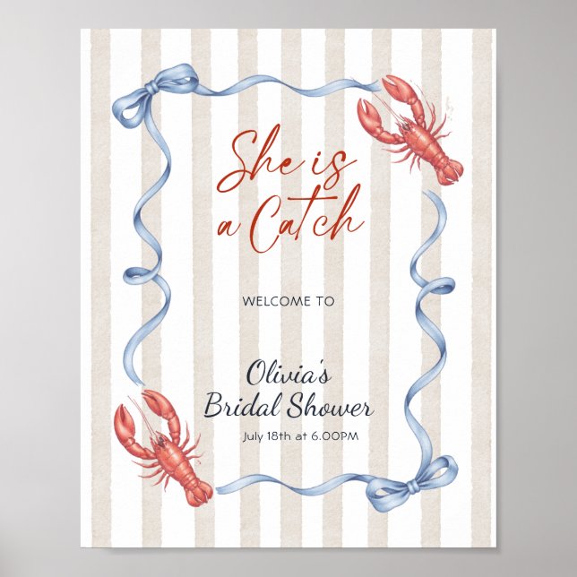 Poster Bow She’s a Catch Lobster Bridal Shower Welcome  (Devant)