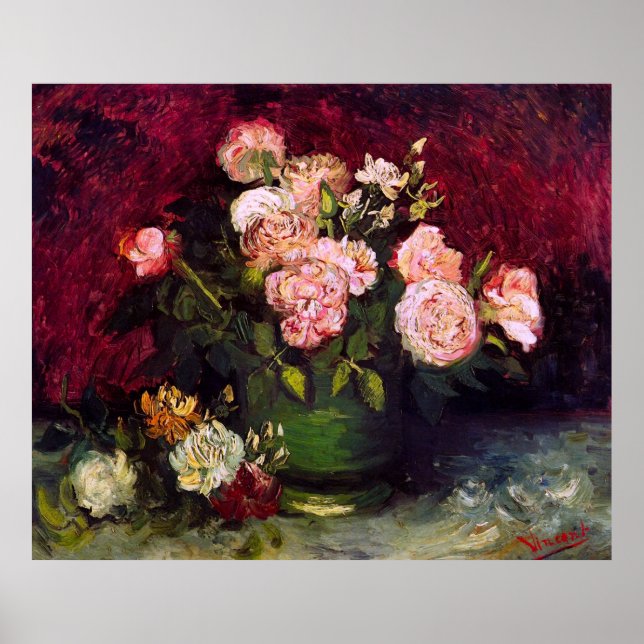 Poster Bowl avec Peonies & Roses Van Gogh Art (Devant)