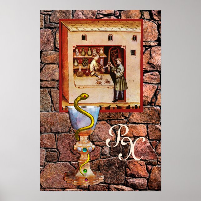 Poster BOWL OF HYGEIA MONOGRAM Medicine, Pharmacie (Devant)