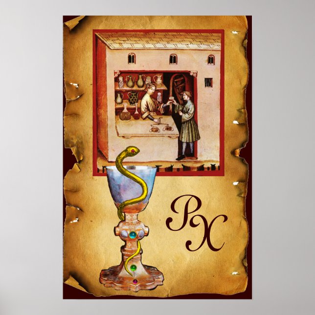 Poster BOWL OF HYGEIA MONOGRAM Medicine, Pharmacie (Devant)