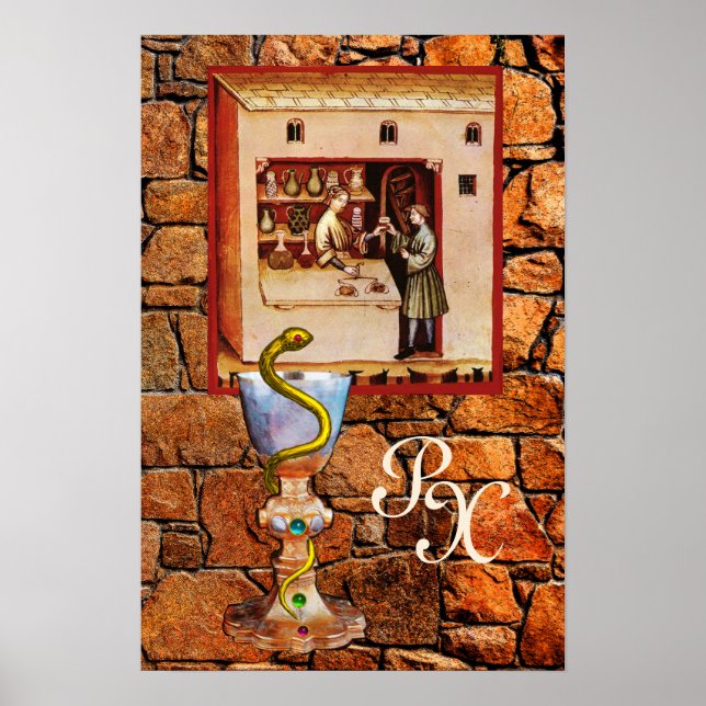 Poster BOWL OF HYGEIA MONOGRAM Medicine, Pharmacie (Devant)