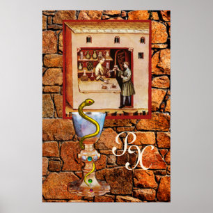 Poster BOWL OF HYGEIA MONOGRAM Medicine, Pharmacie