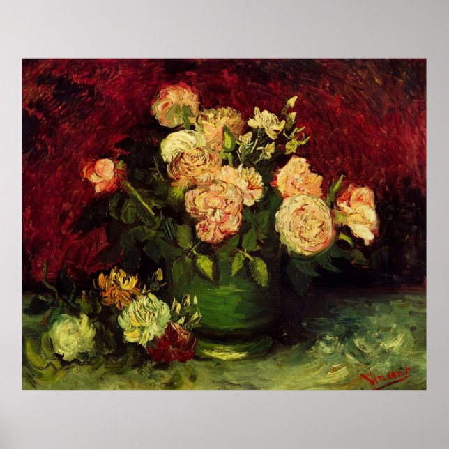 Poster Bowl of Peonies et Rose, Vincent van Gogh (Devant)
