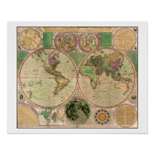 Poster BOWLES Nouvelle et exacte carte du monde en compos