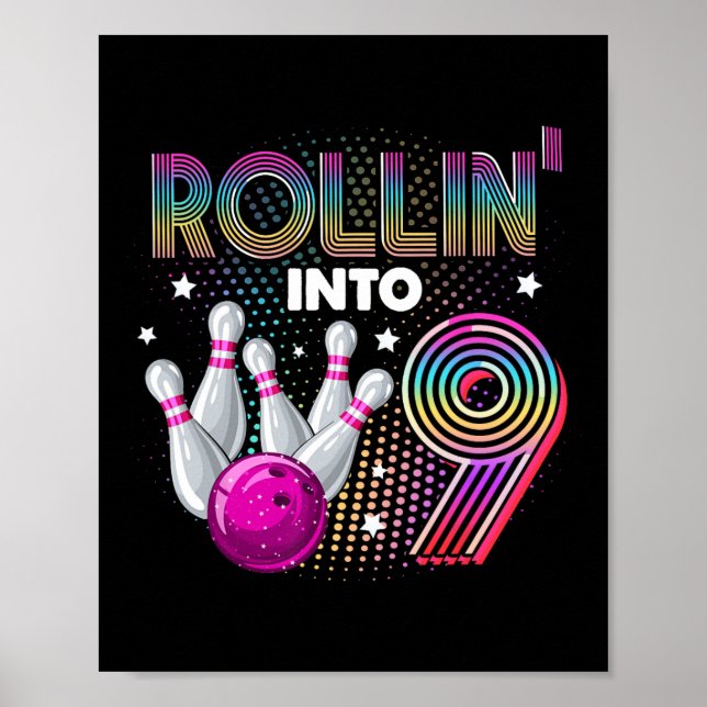 Poster Bowling Anniversaire Rollin Into 9 9e Anniversaire (Devant)