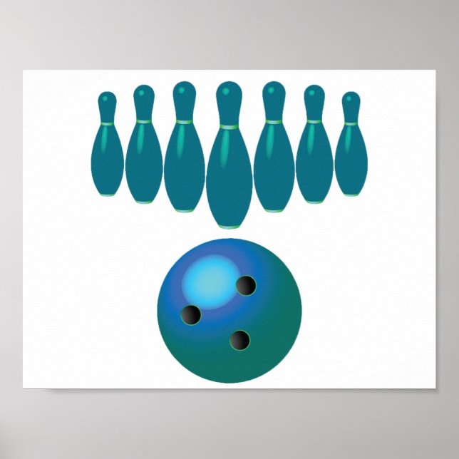 Poster Bowling Ball et Pins Sports amusants (Devant)