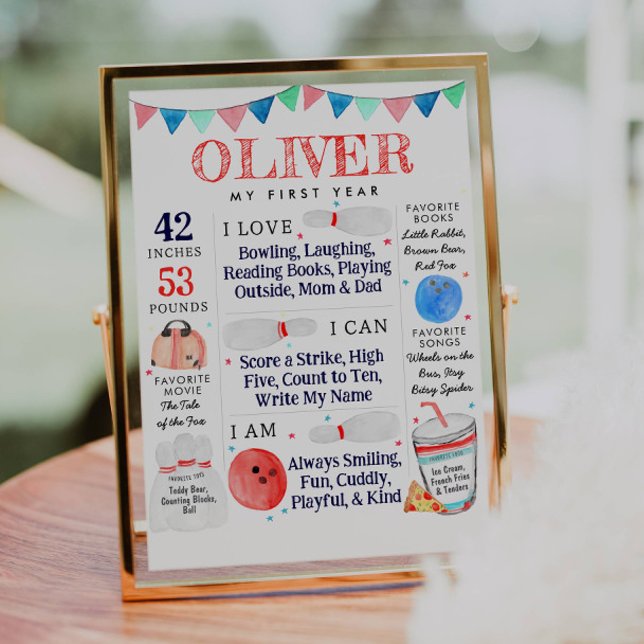 Poster Bowling Ball Jalon Statistiques Anniversaire Fête (Créateur téléchargé)