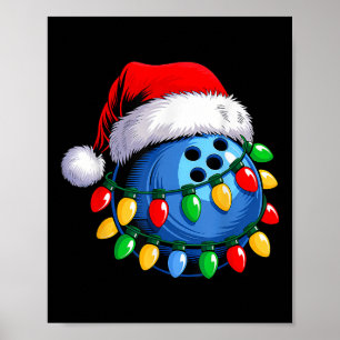 Poster Bowling Ball Santa Hat Noël Bowling Xmas Ligh