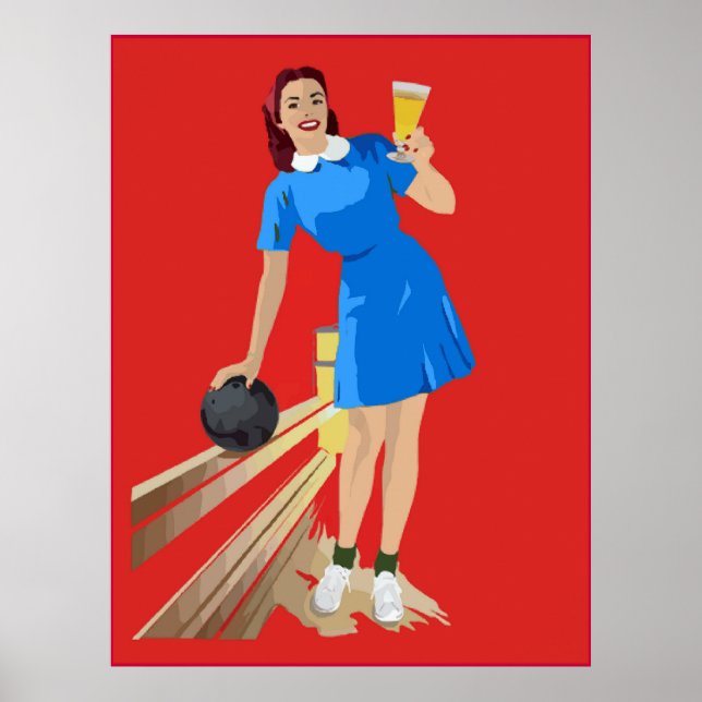 Poster Bowling, Bière, Amusant (Devant)