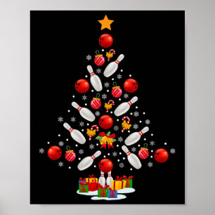 Poster Bowling Christmas Tree Drôle Amateurs de bowling N