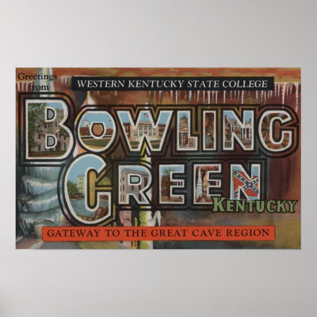 Poster Bowling Green, Kentucky - Scènes à grandes lettres (Devant)
