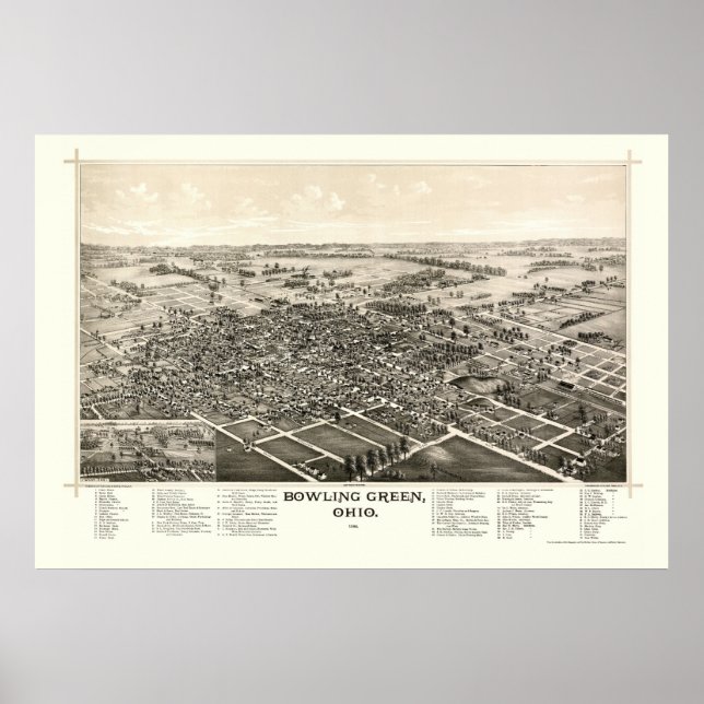 Poster Bowling Green, OH Carte panoramique - 1888 (Devant)