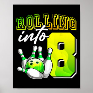 Poster Bowling Party Rolling en 8 8e anniversaire filles 