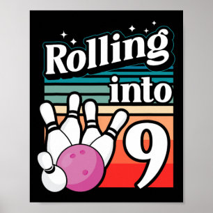 Poster Bowling Party Rolling En 9 Bowling Anniversaire