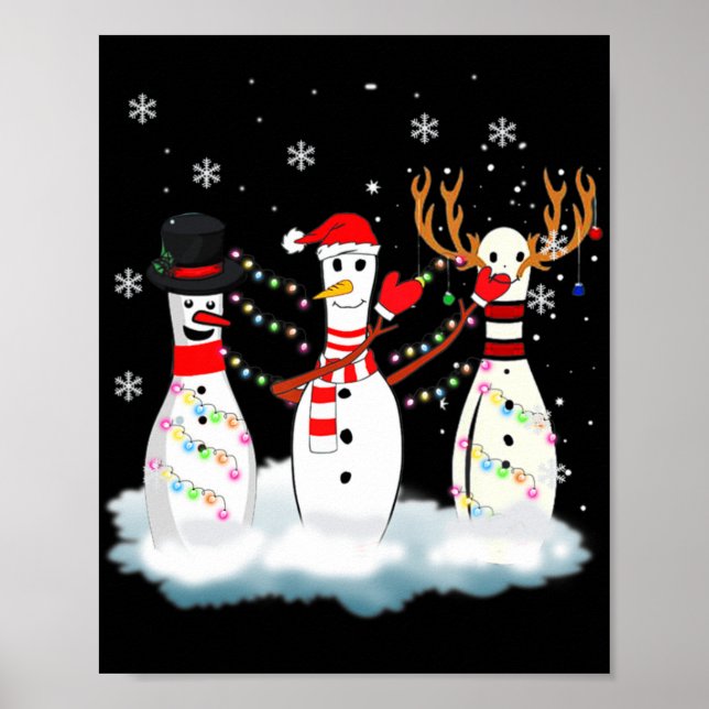 Poster Bowling Pyjama Lumières Reindeer Père Noël Fun (Devant)