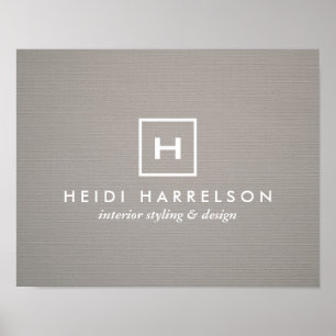 Poster BOX LOGO avec VOTRE INITIAL/MONOGRAM sur LINGE GRA