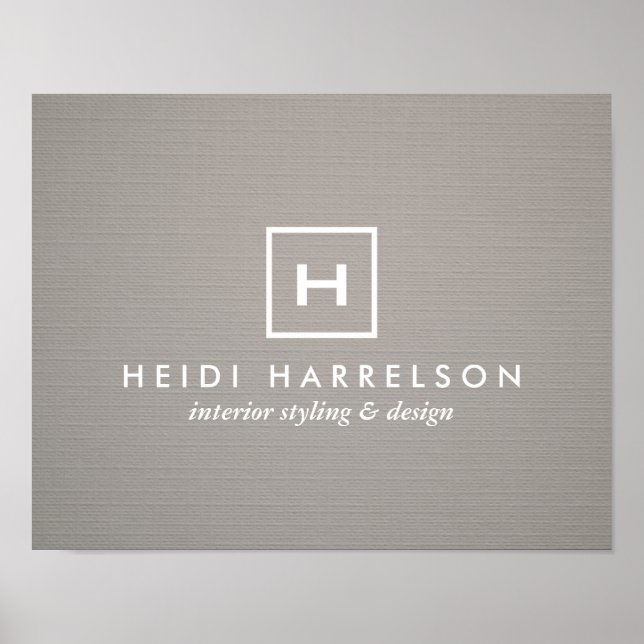 Poster BOX LOGO avec VOTRE INITIAL/MONOGRAM sur LINGE GRA (Devant)