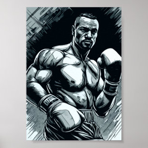 Poster Boxe Champ Style Vintage Fighter Martial Arts