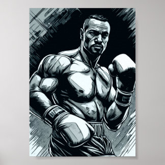 Poster Boxe Champ Style Vintage Fighter Martial Arts