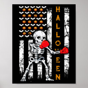Poster Boxe de squelette Halloween Boxeur Kickboxing Mma 