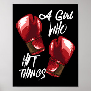 Poster Boxe Kickboxing Féminin Une Fille Qui Frappe Des C